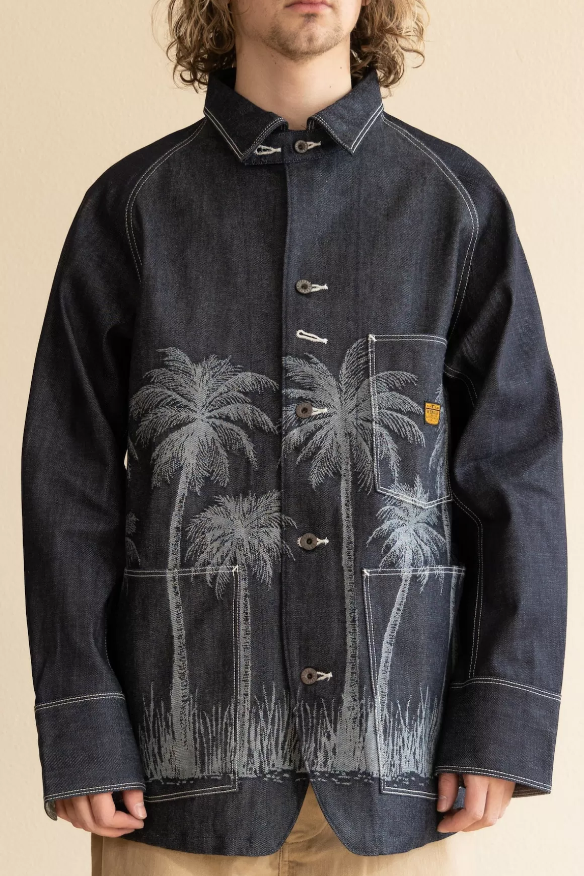 12Oz Palm Tree Jacquard Denim Cactus Coverall - Indigo>Kapital Best Sale