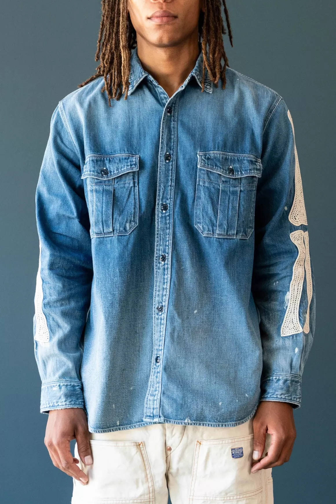 8Oz Denim Work Shirt (Bone Embroidery) - Pro>Kapital Outlet