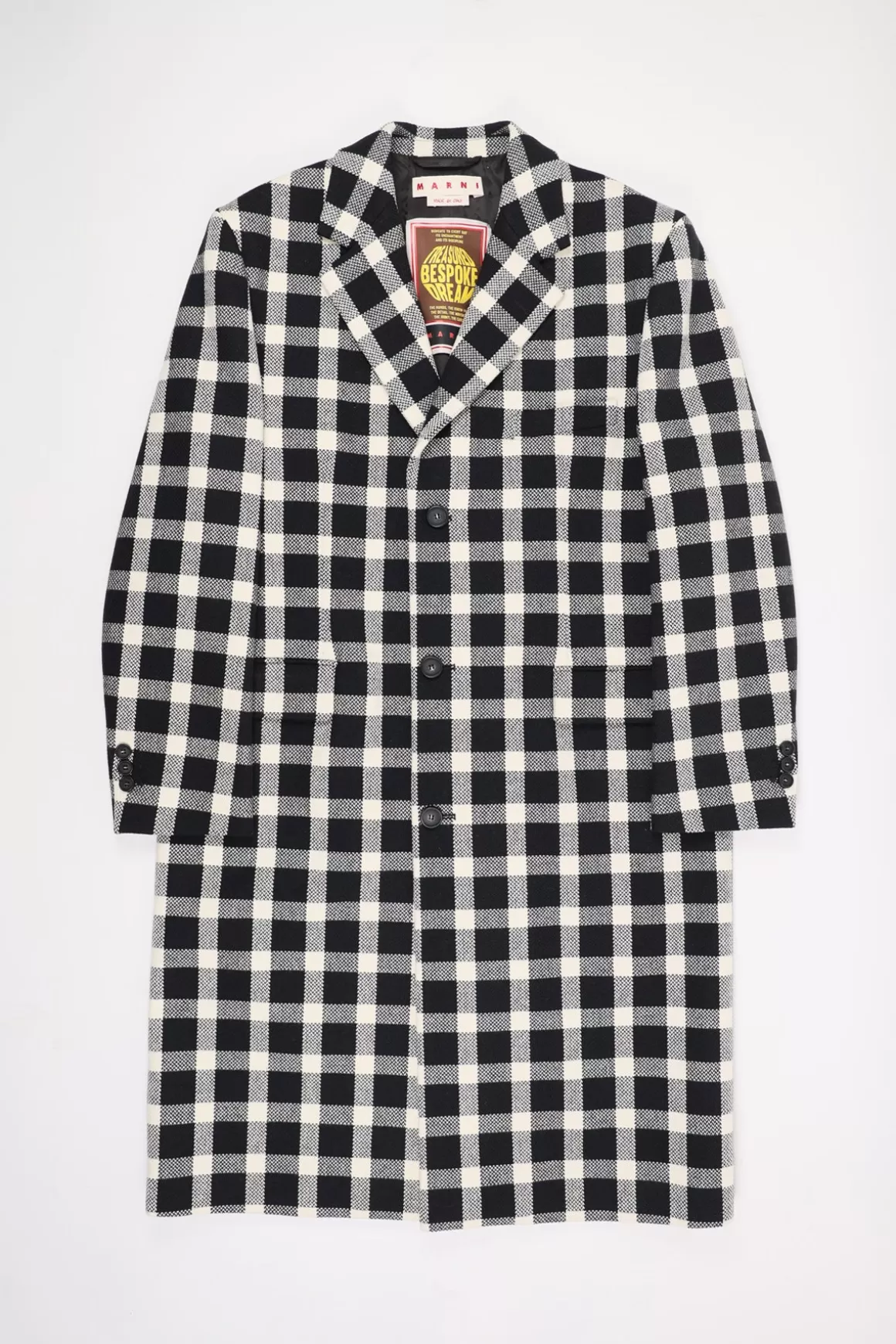 Black Checked Wool Coat - Black/White>Marni Best