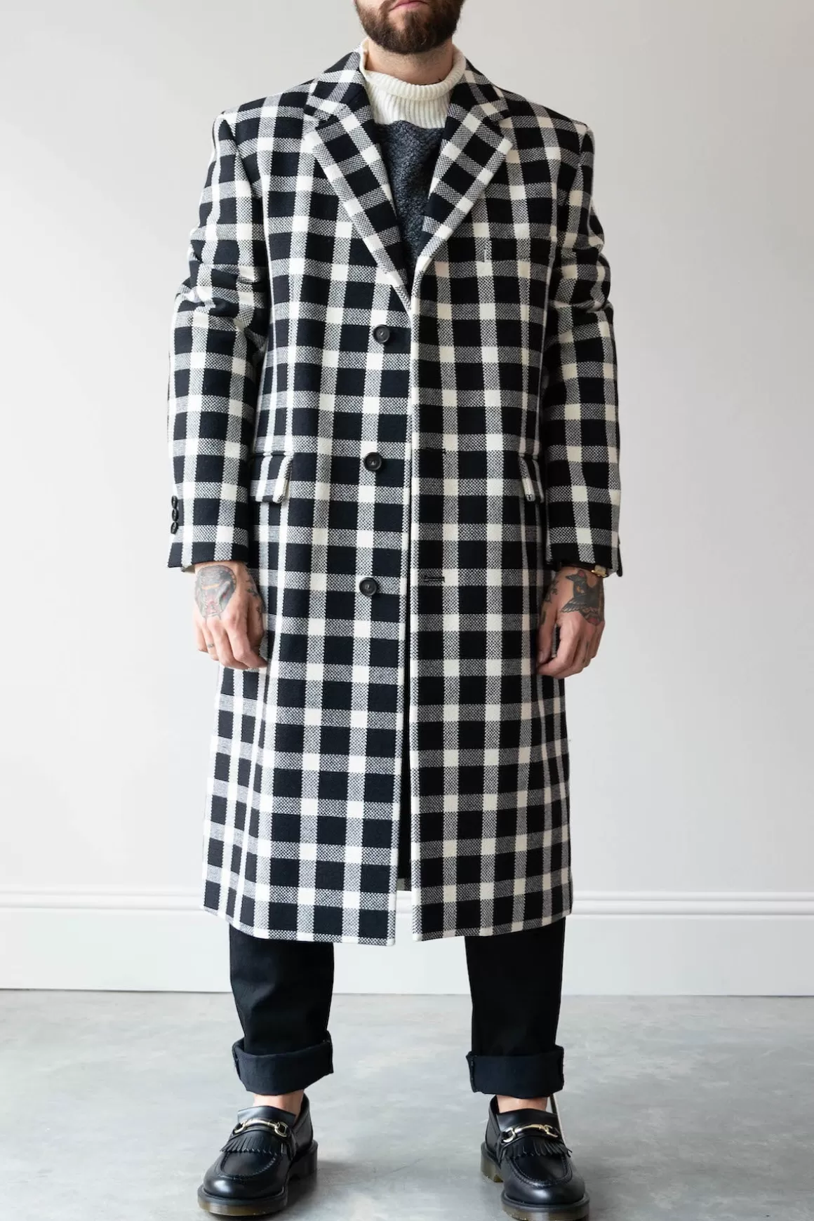 Black Checked Wool Coat - Black/White>Marni Best