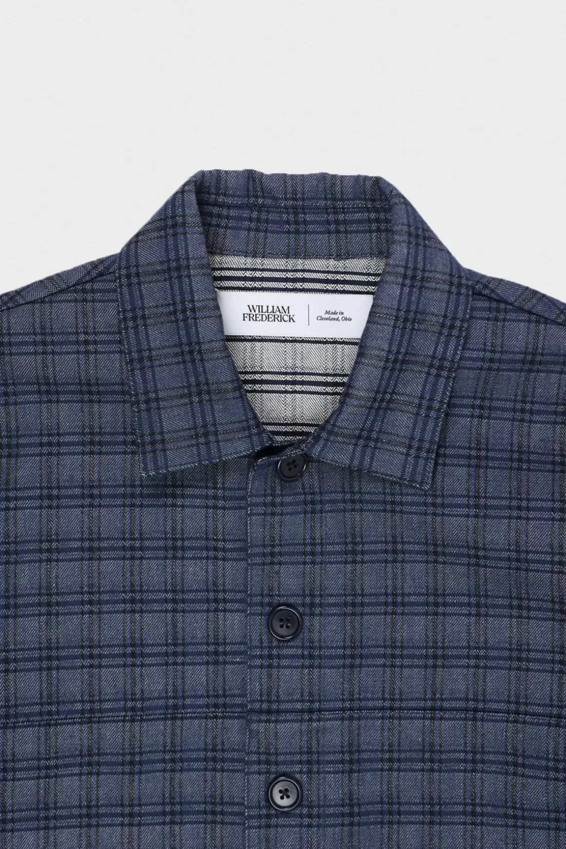 Cafe Jacket - Reactive-Dyed Plaid Herringbone Denim>William Frederick New