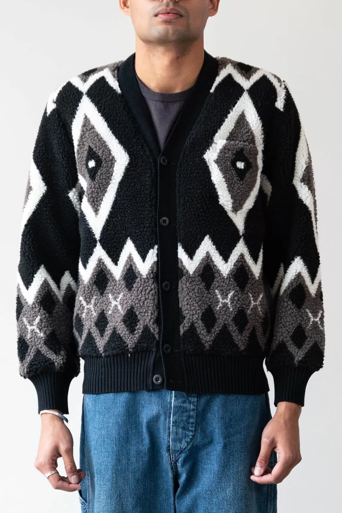 Cardigan Boa Jacquard - Black/Grey>Beams Plus Best