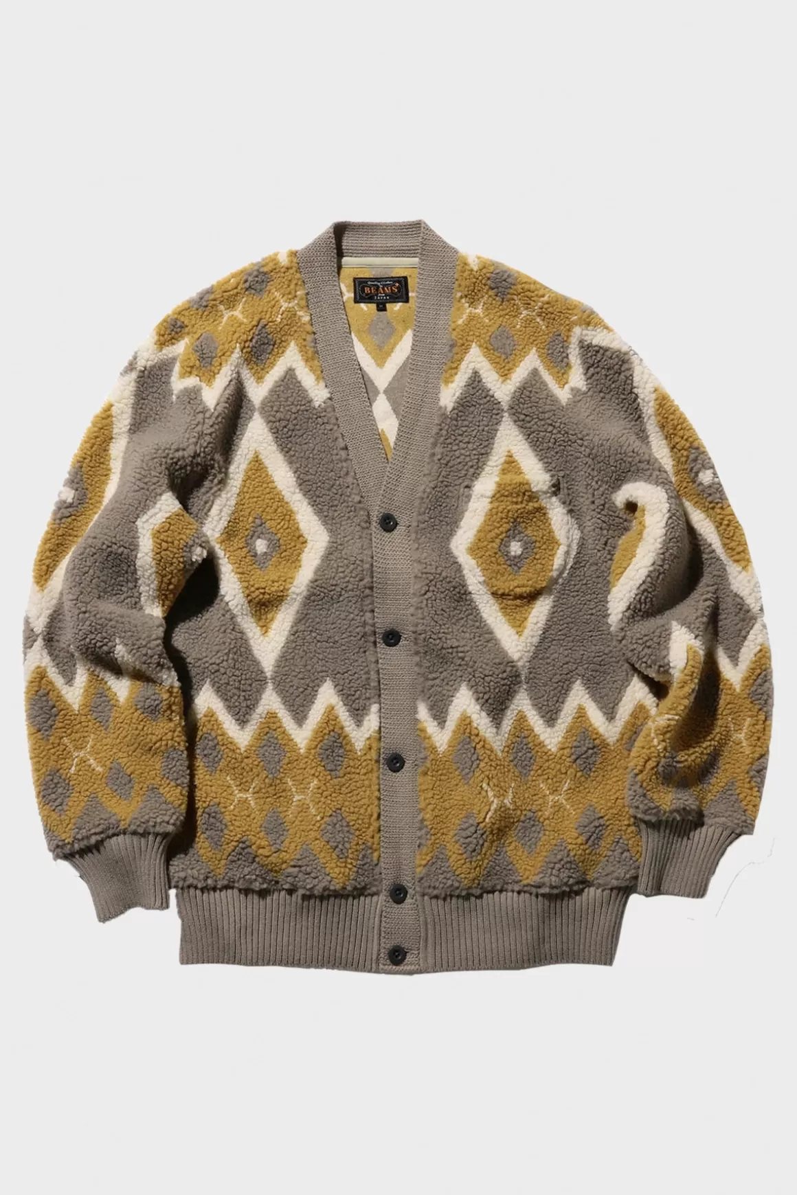 Cardigan Boa Jacquard - Lt. Grey/Mustard>Beams Plus Best