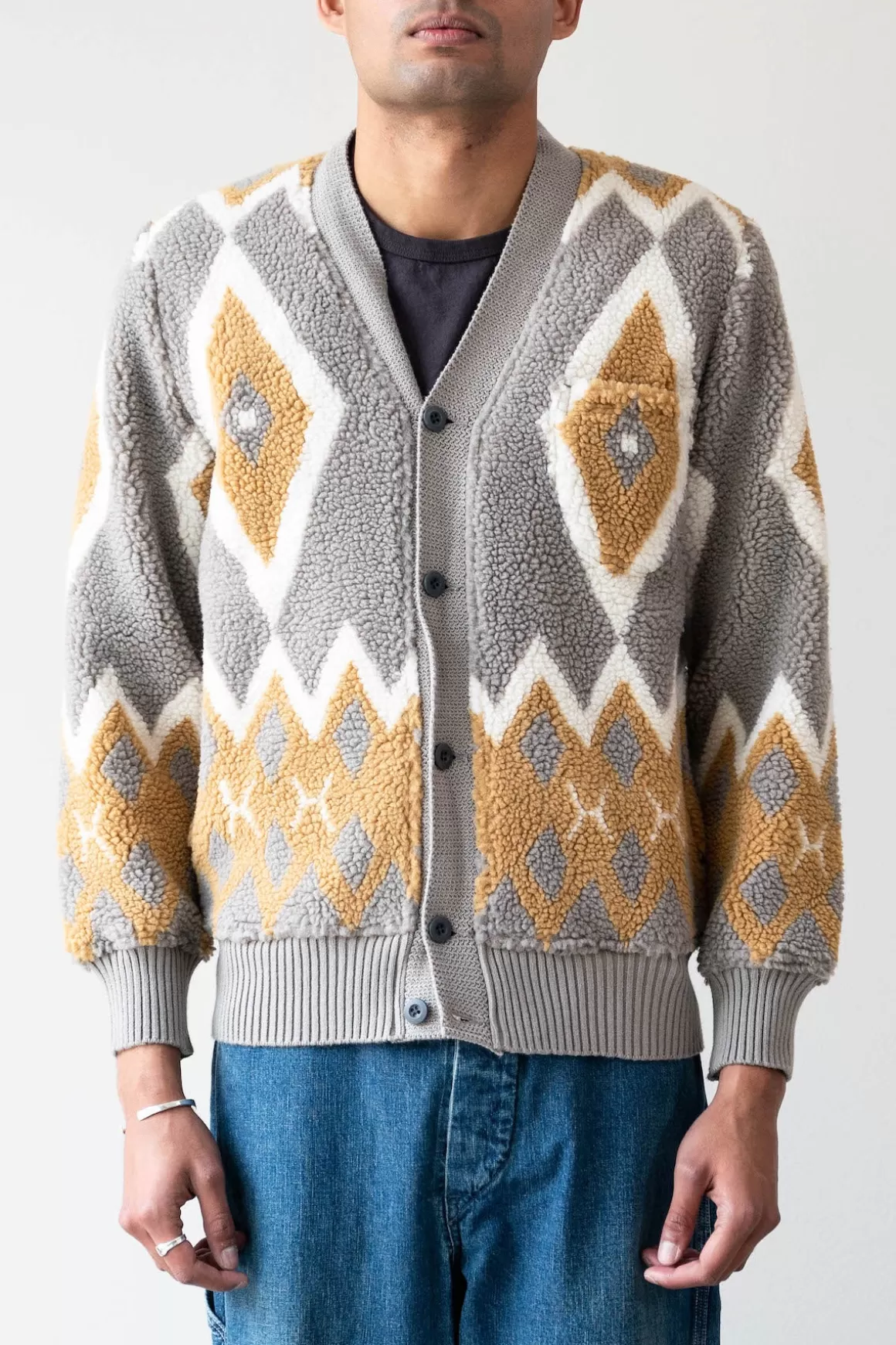 Cardigan Boa Jacquard - Lt. Grey/Mustard>Beams Plus Best