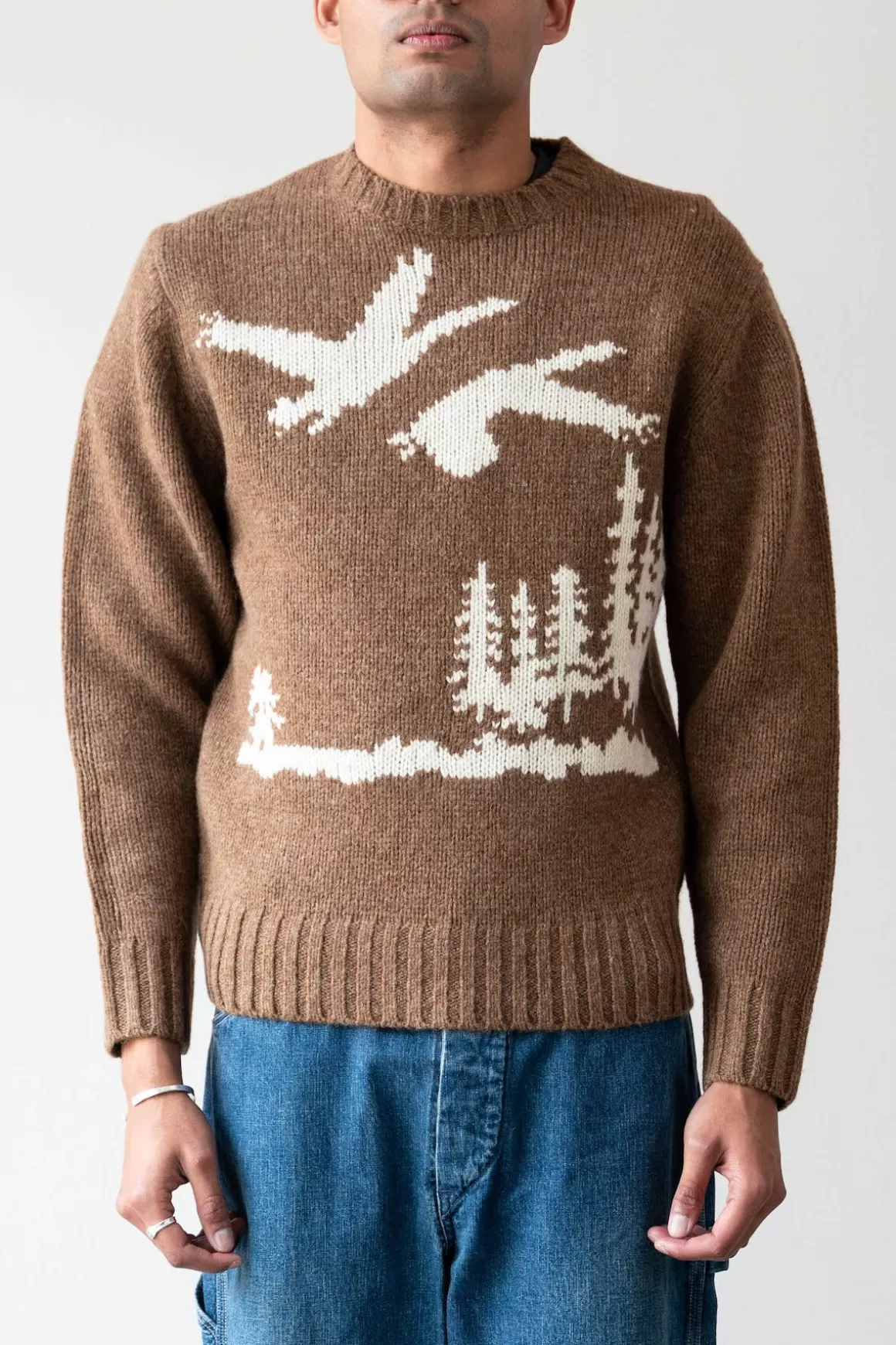 Crew Neck Intarsia 3G - Brown (Duck)>Beams Plus Best Sale