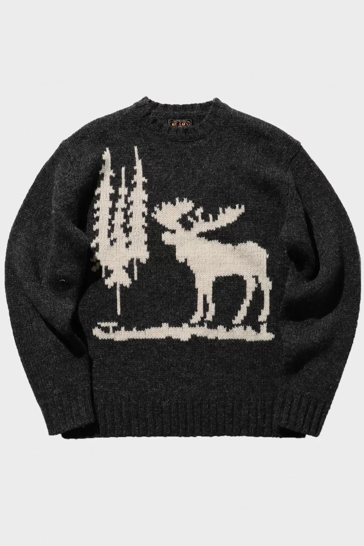 Crew Neck Intarsia 3G - Charcoal (Elk)>Beams Plus Flash Sale