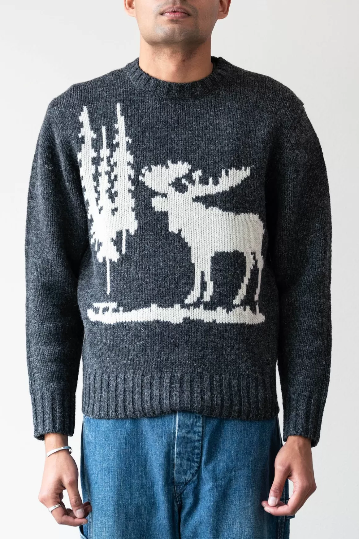 Crew Neck Intarsia 3G - Charcoal (Elk)>Beams Plus Flash Sale