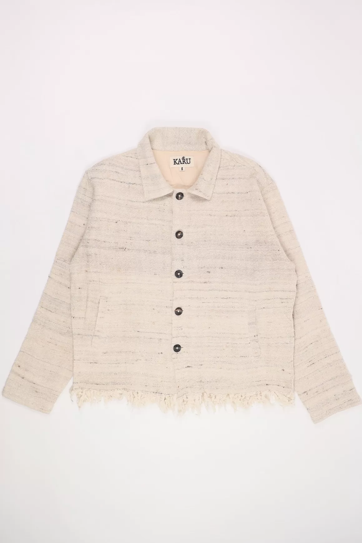 Cropped Jacket - Textured Wrinkly Weave With Fringe>Karu Research Fashion