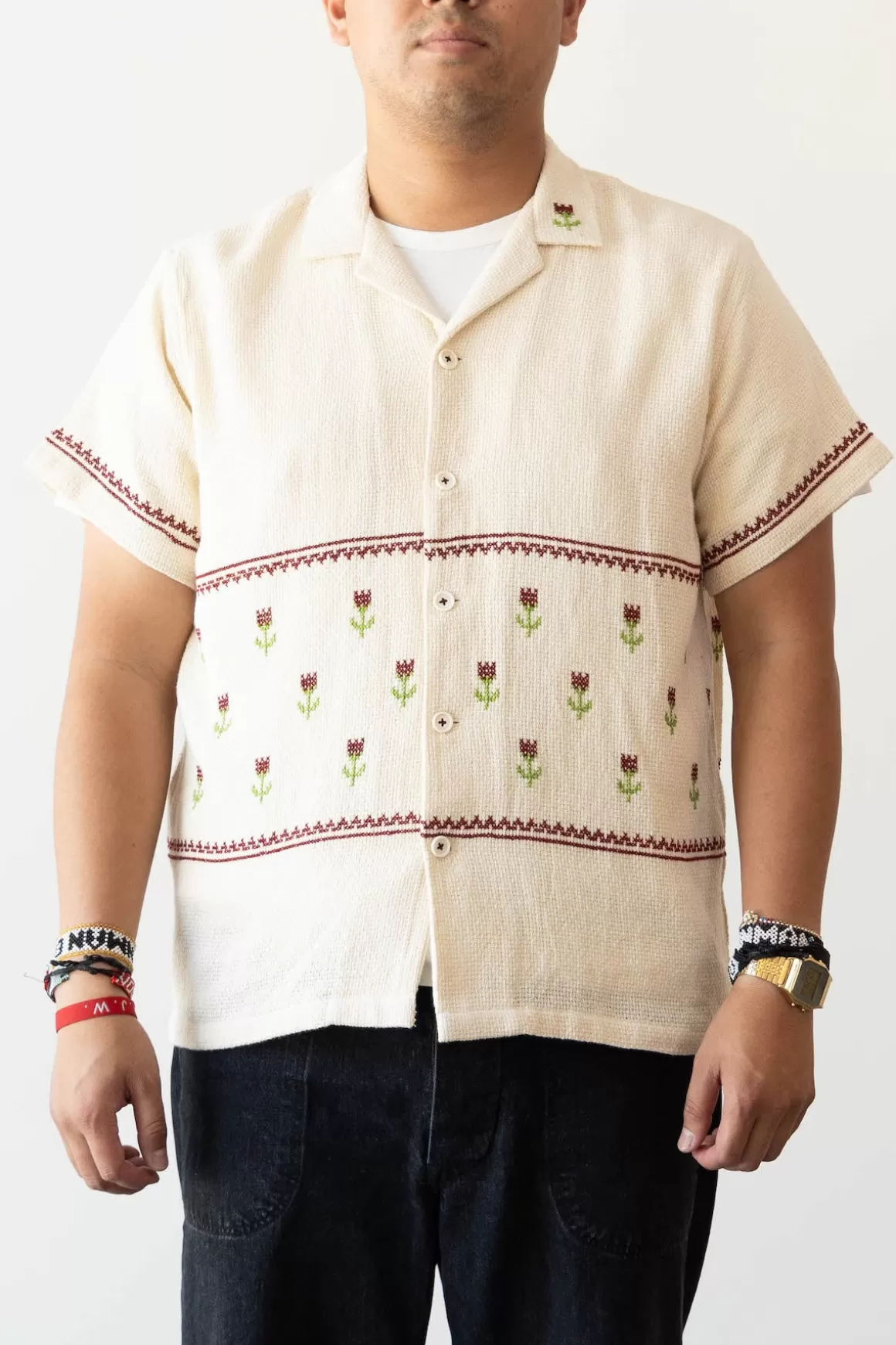 Cross-Stitch Embroidery Shirt - Off-White>Harago Store