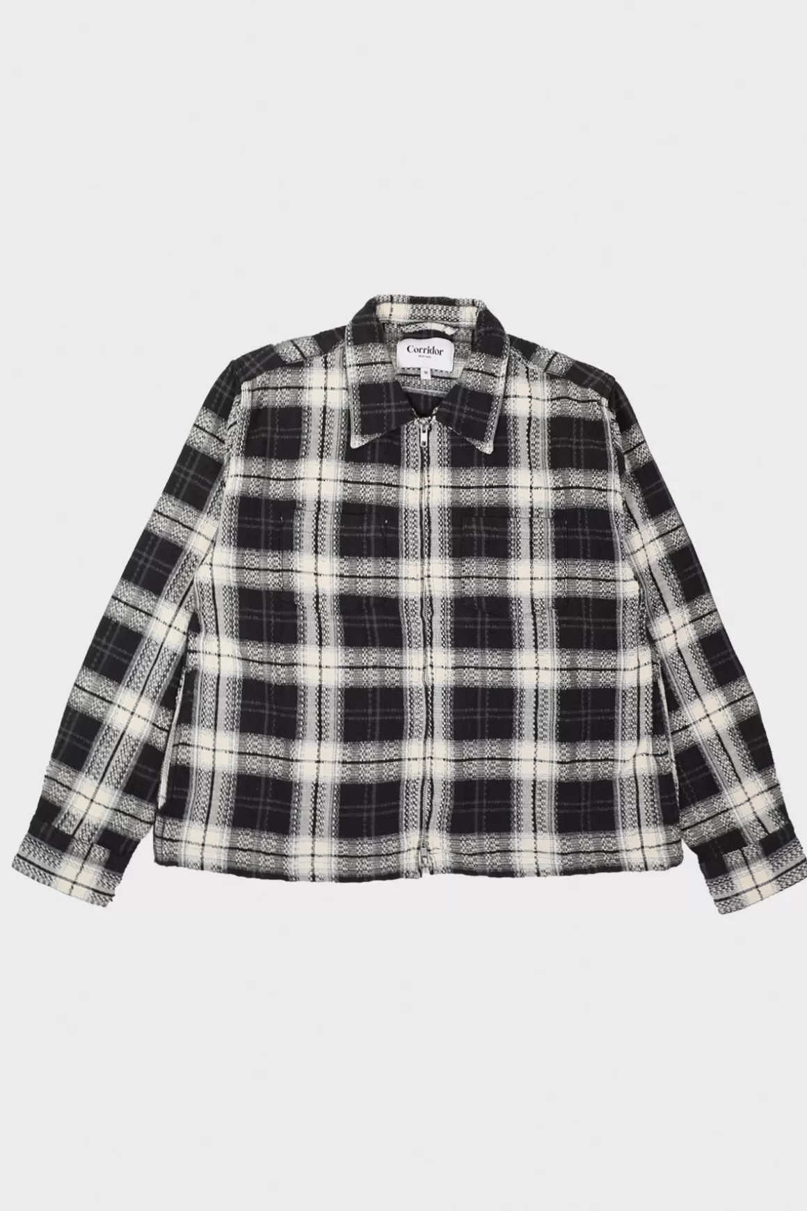 Dobby Plaid Zip Shirt - Black>Corridor Best Sale