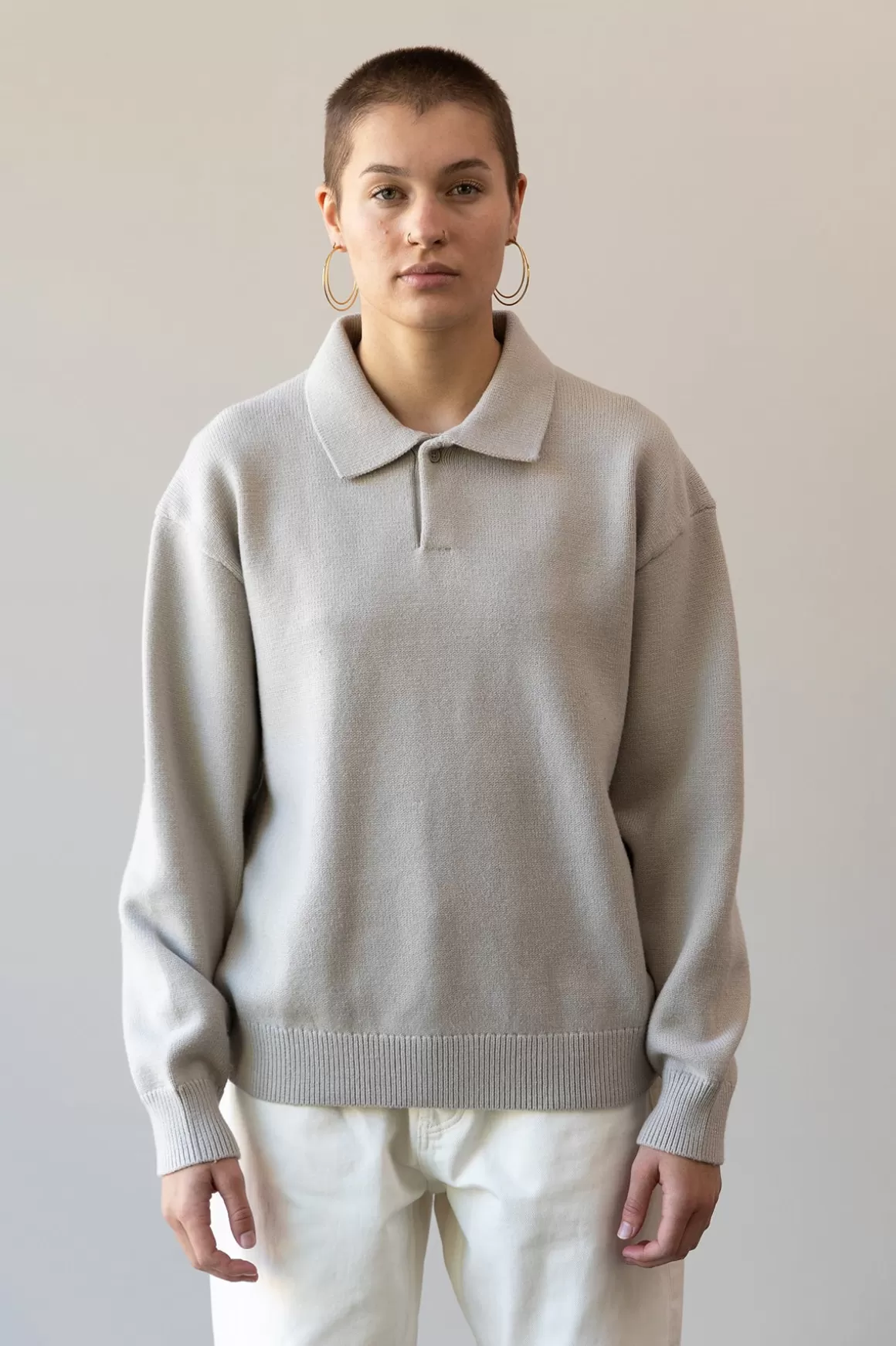 Essentials Knit Polo - Silver Cloud>Fear of God Essentials Online