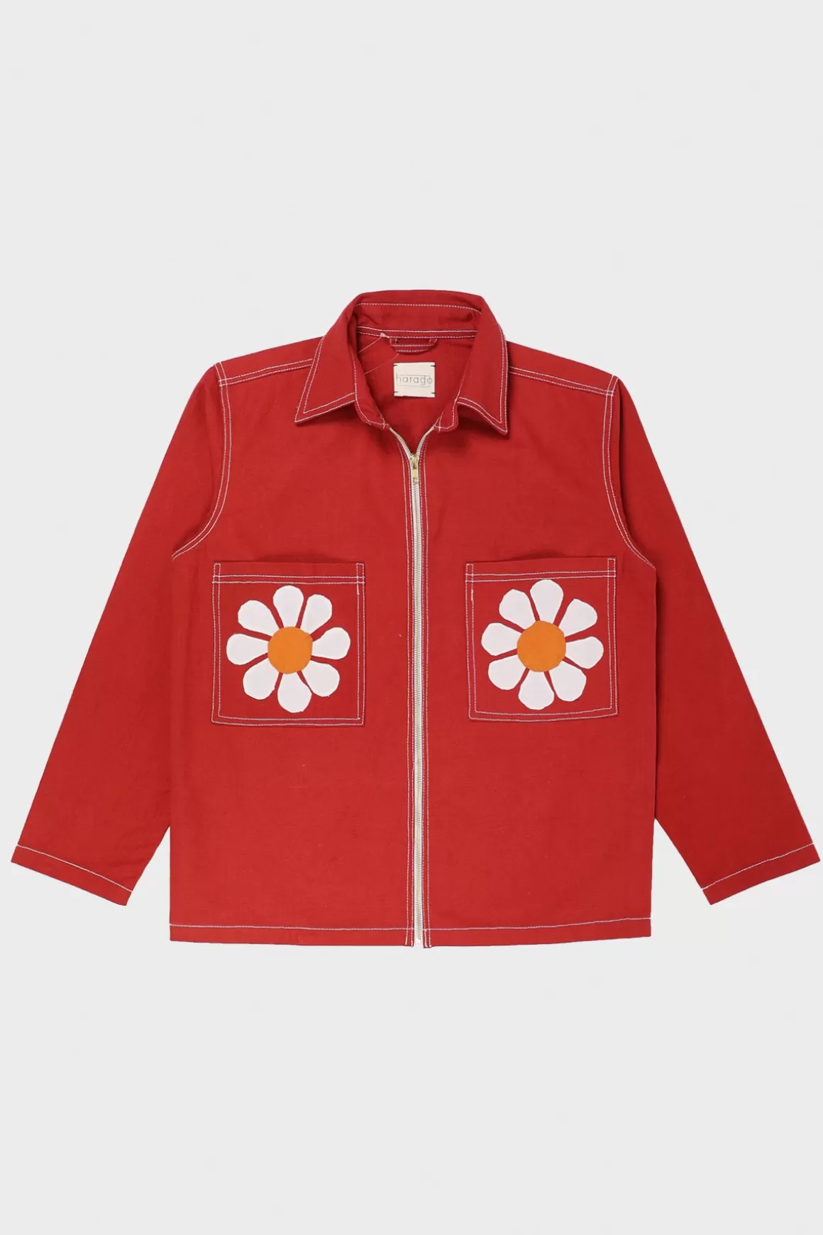 Flower Applique Zipper Jacket - Red>Harago Best