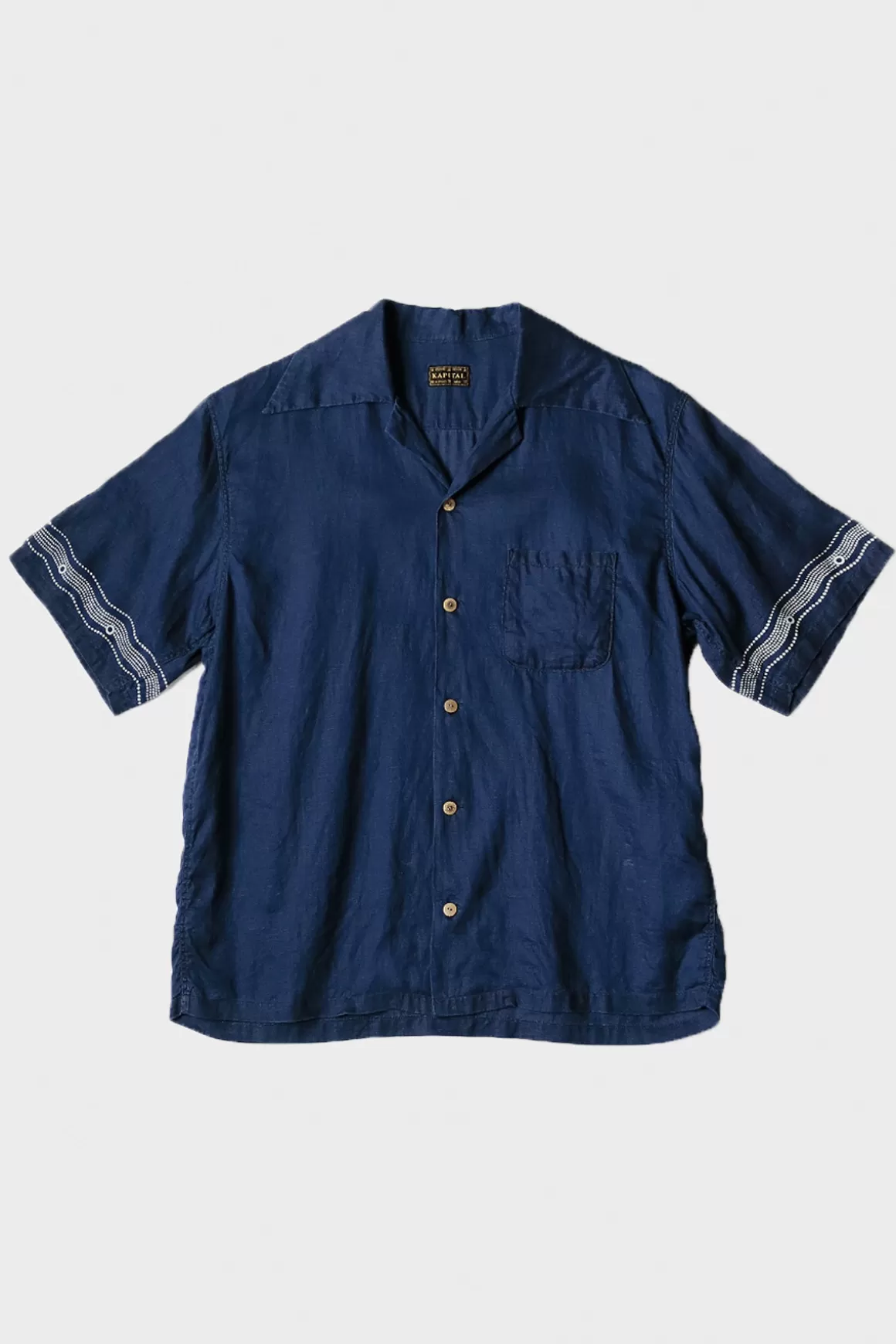 French Cloth Linen Wrangle Collar Aloha Shirt (Soufflemon) - Indigo>Kapital Shop