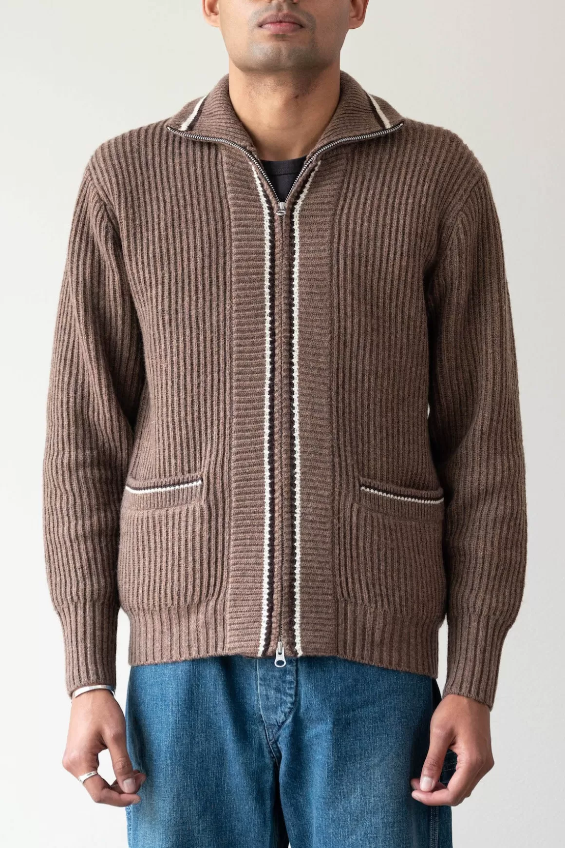 Full Zip Knit - Brown>Beams Plus Flash Sale