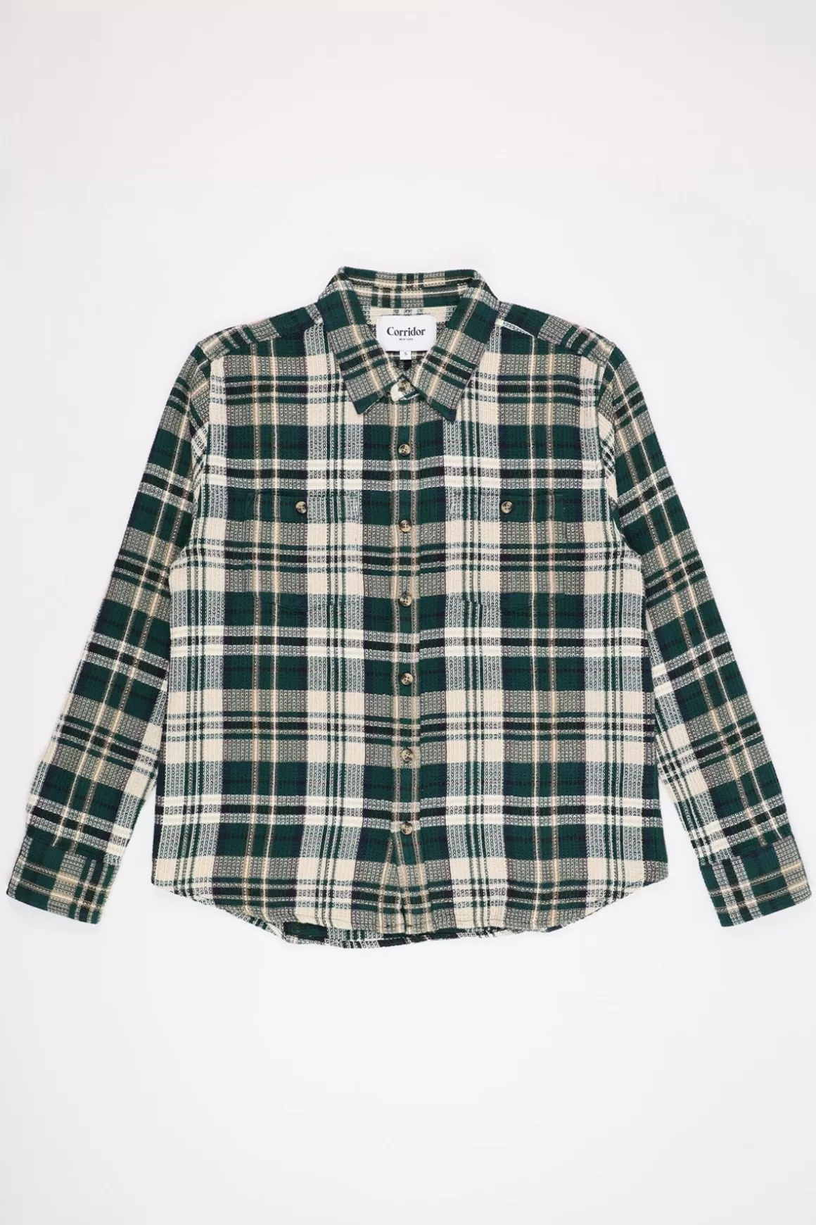 Green Falls Waffle Madras Longsleeve - Green>Corridor Store