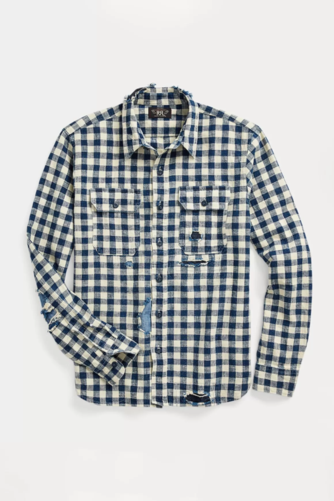 Indigo Checked Linen-Cotton Workshirt - Indigo/Cream>RRL Sale