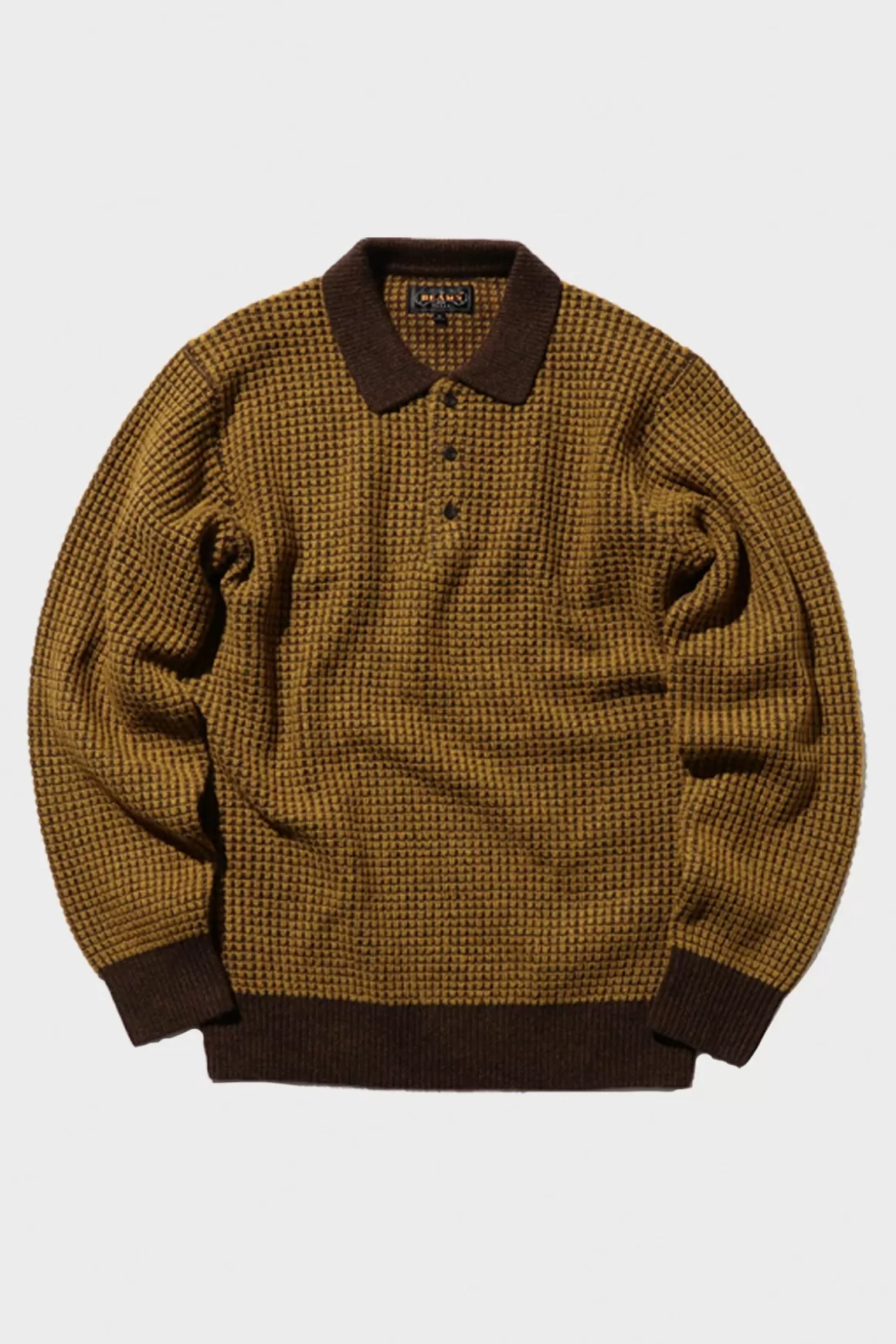 Knit Polo Crochet-Like - Brown/Mustard>Beams Plus Cheap