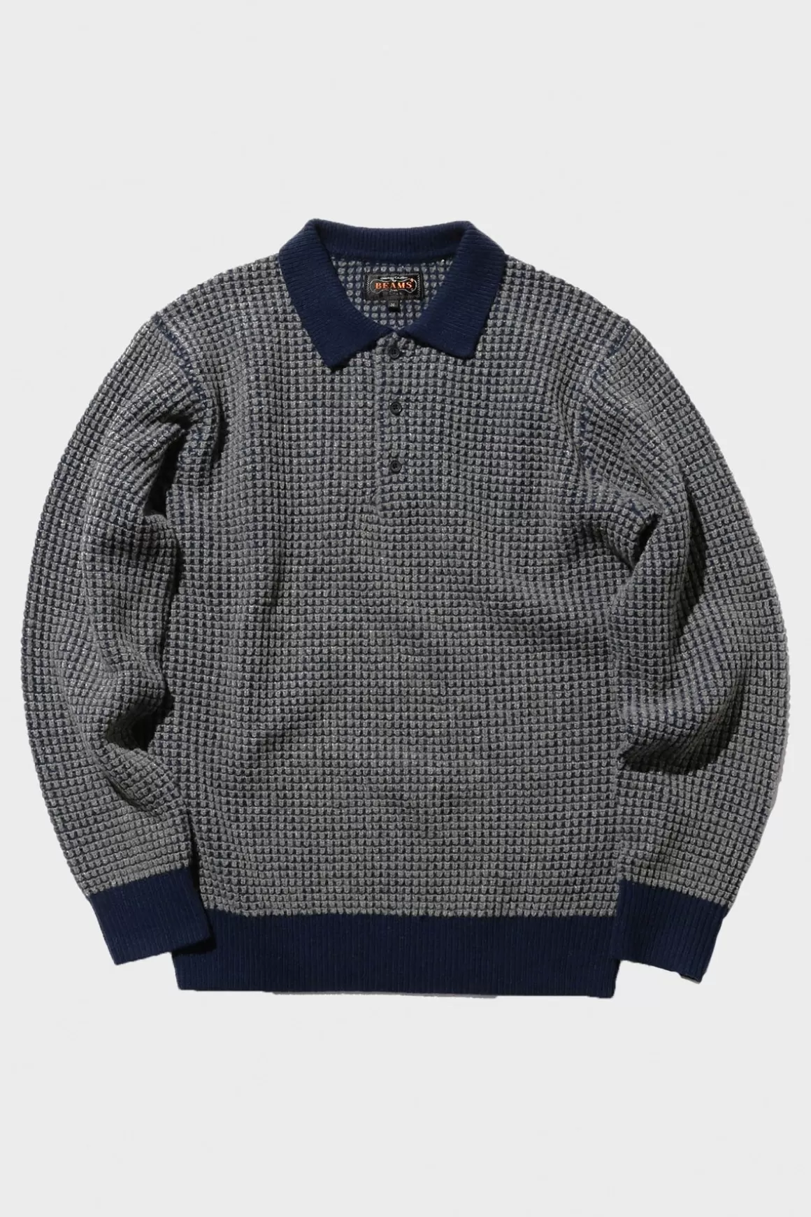 Knit Polo Crochet-Like - Navy/Grey>Beams Plus Discount