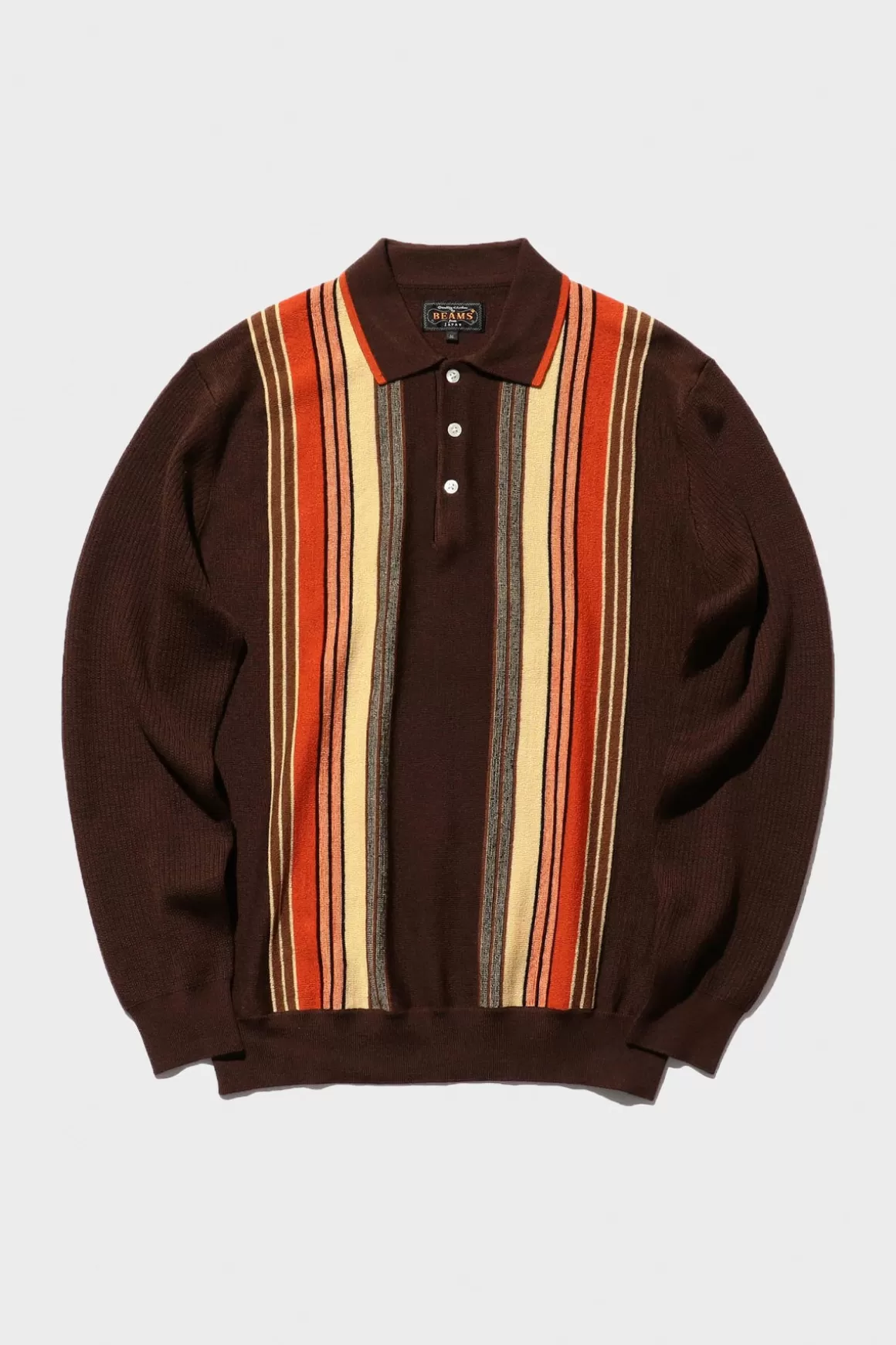 Knit Polo Stripe - Dark Brown>Beams Plus Sale