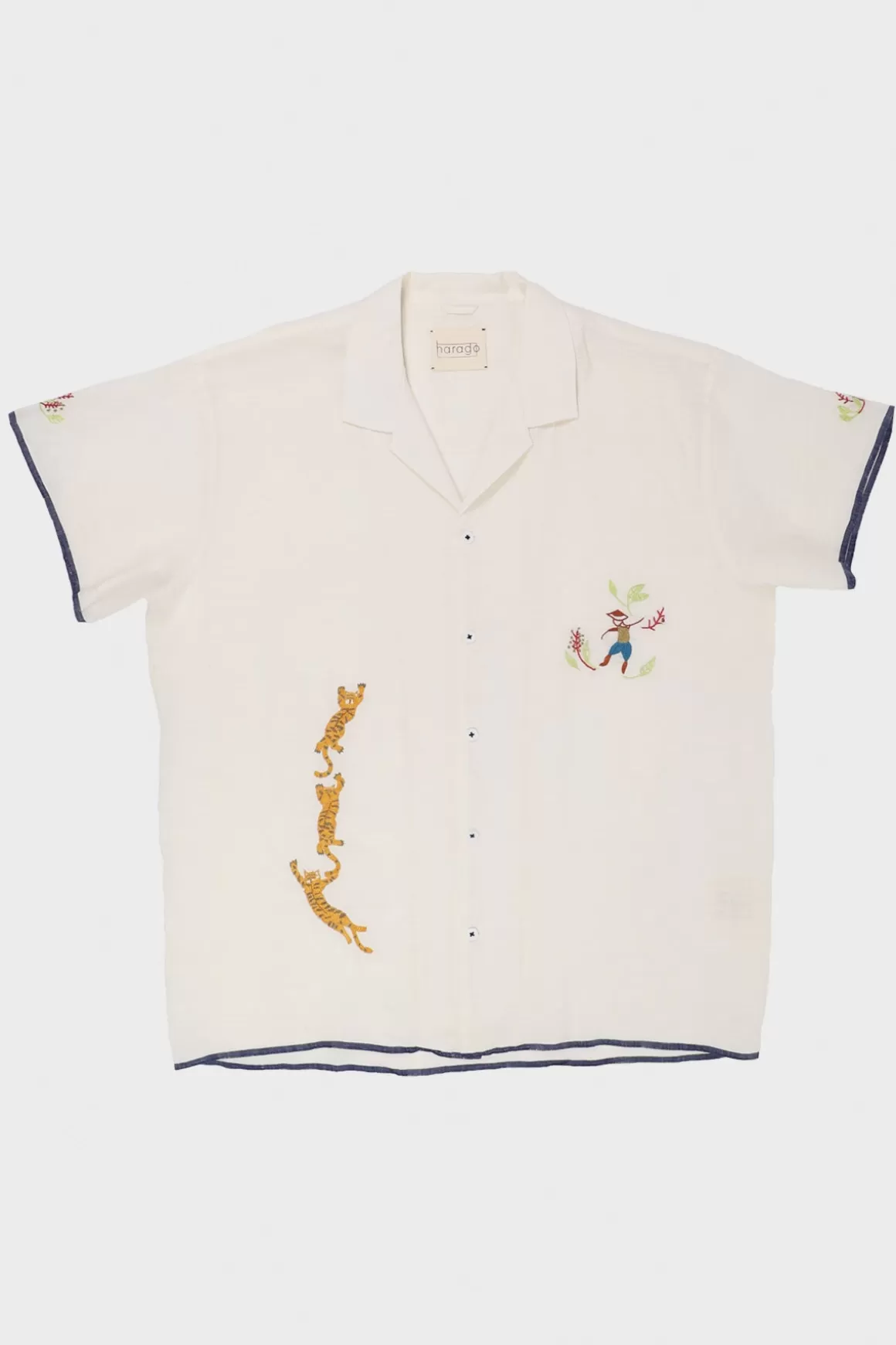 Linen Embroidered Shirt - Off-White>Harago Clearance