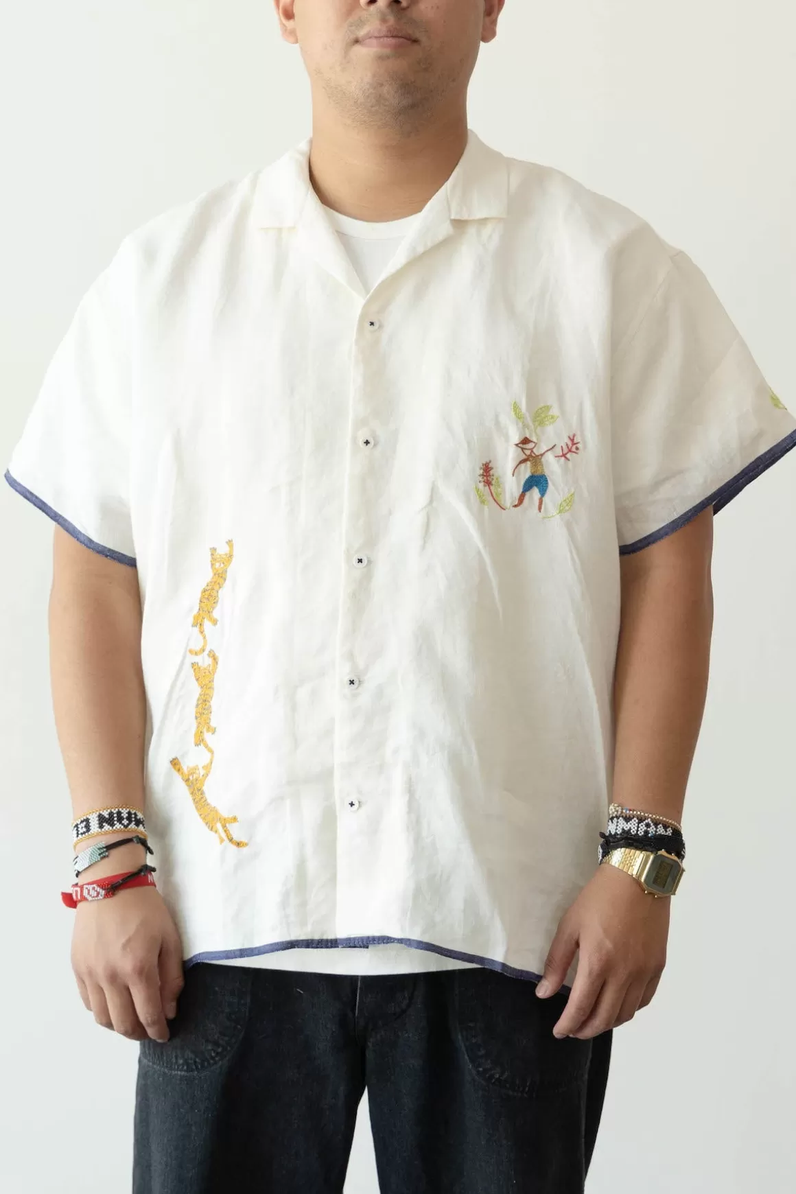 Linen Embroidered Shirt - Off-White>Harago Clearance