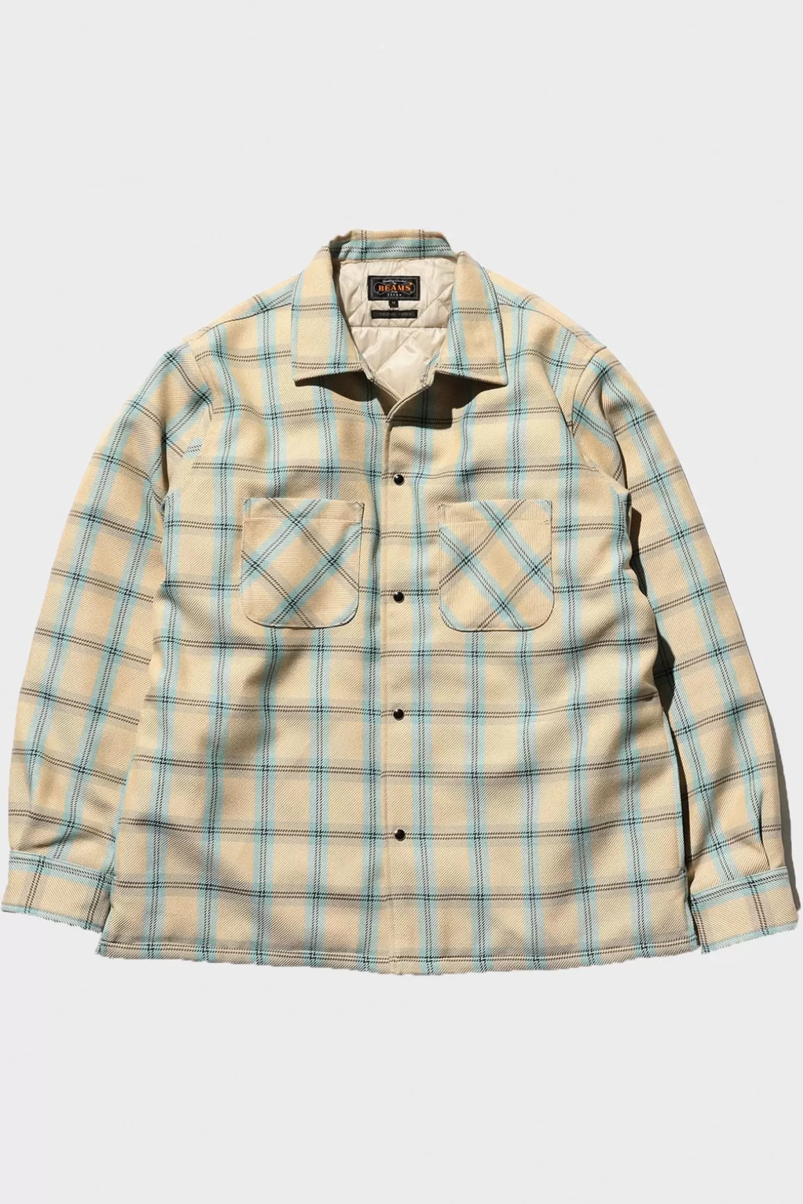 Quilt Open Collar Shirt Mechanic Ombre Check - Beige>Beams Plus Flash Sale