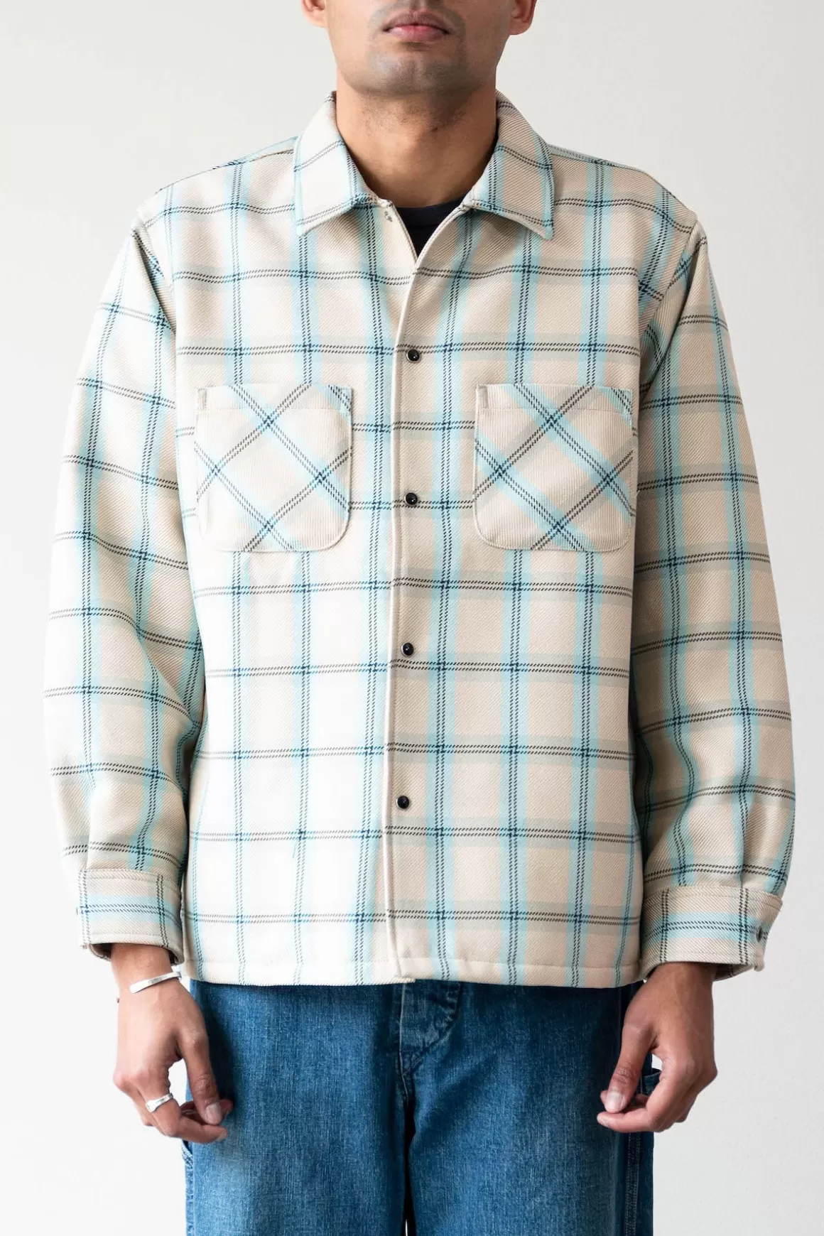 Quilt Open Collar Shirt Mechanic Ombre Check - Beige>Beams Plus Flash Sale