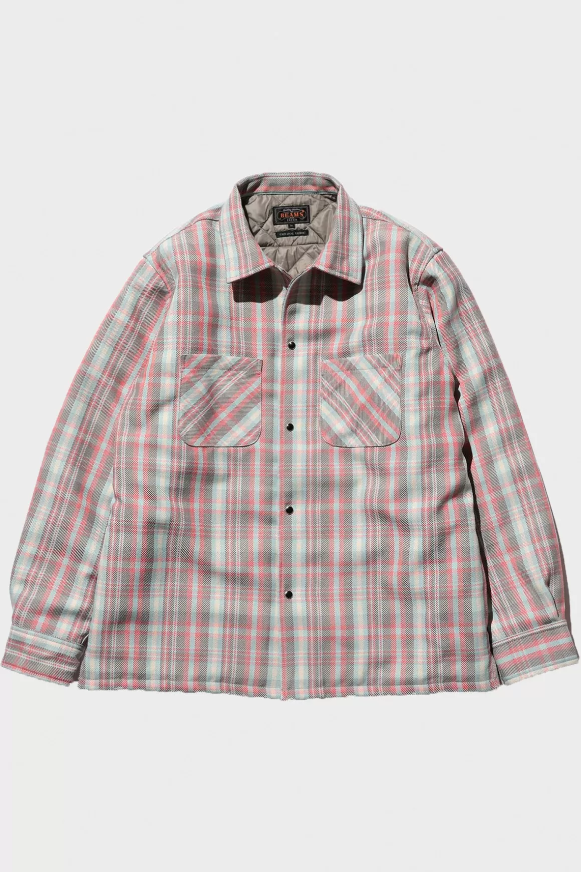 Quilt Open Collar Shirt Mechanic Ombre Check - Red>Beams Plus Flash Sale