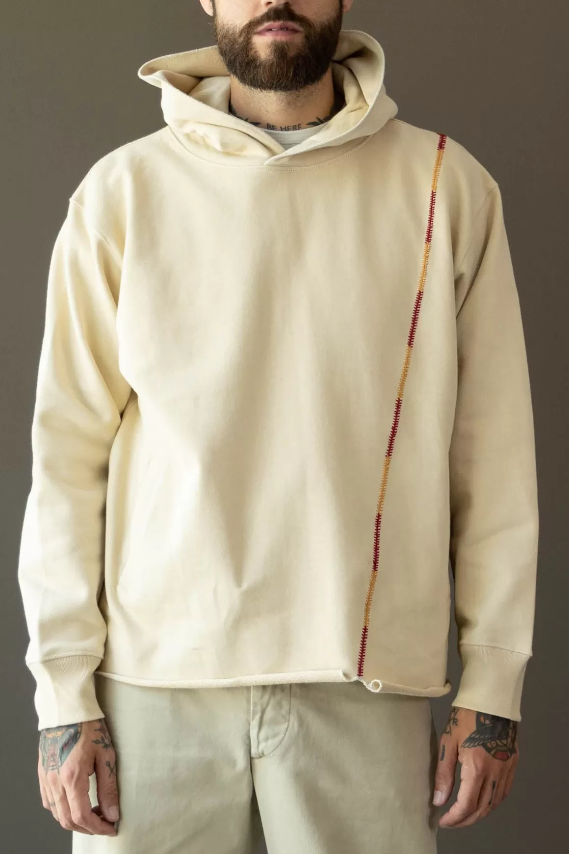 Rabari Stitch Hoodie - Ecru/Red/Yellow>Karu Research Cheap