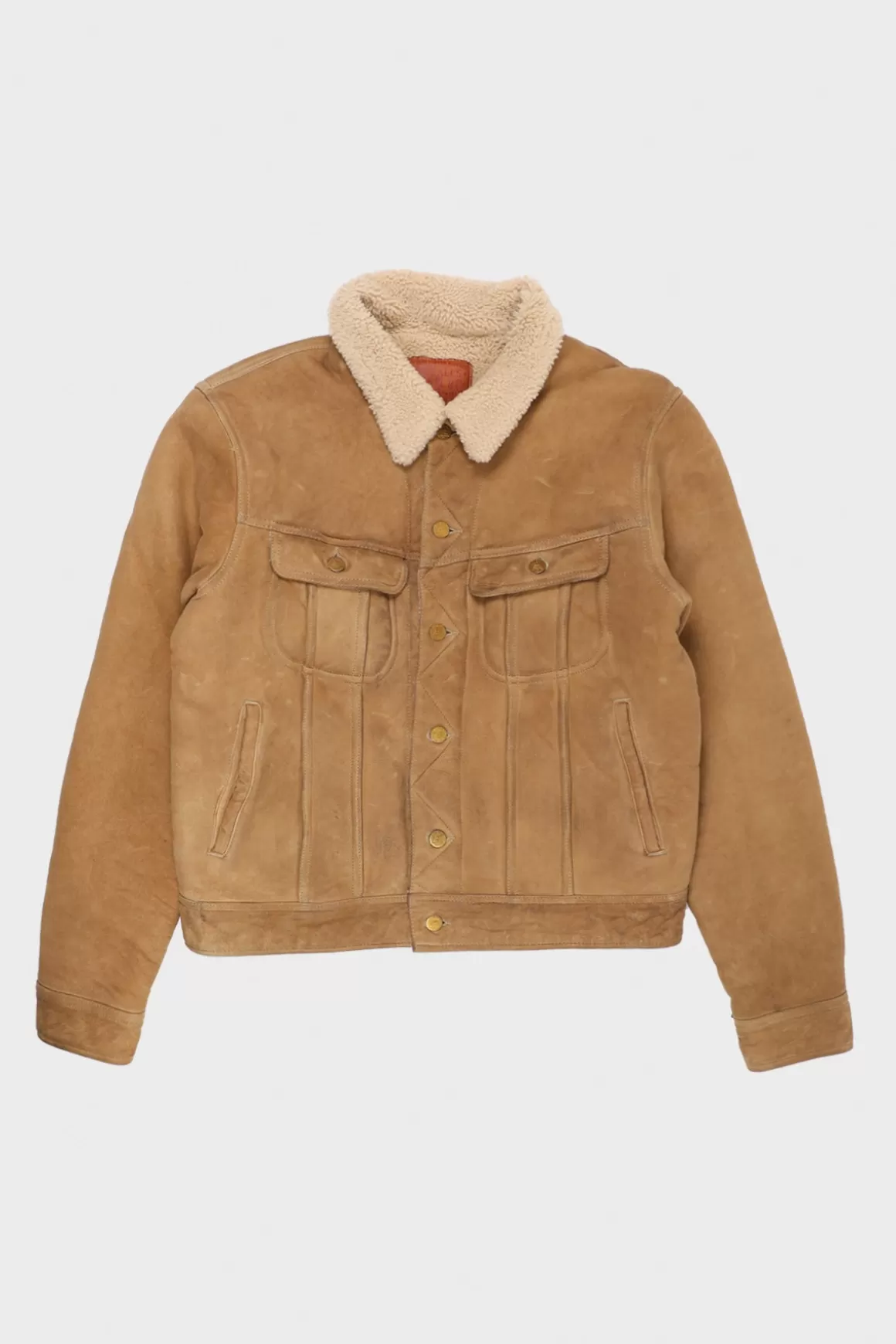 Shearling Lined Suede Trucker Jacket - Khaki>RRL Sale