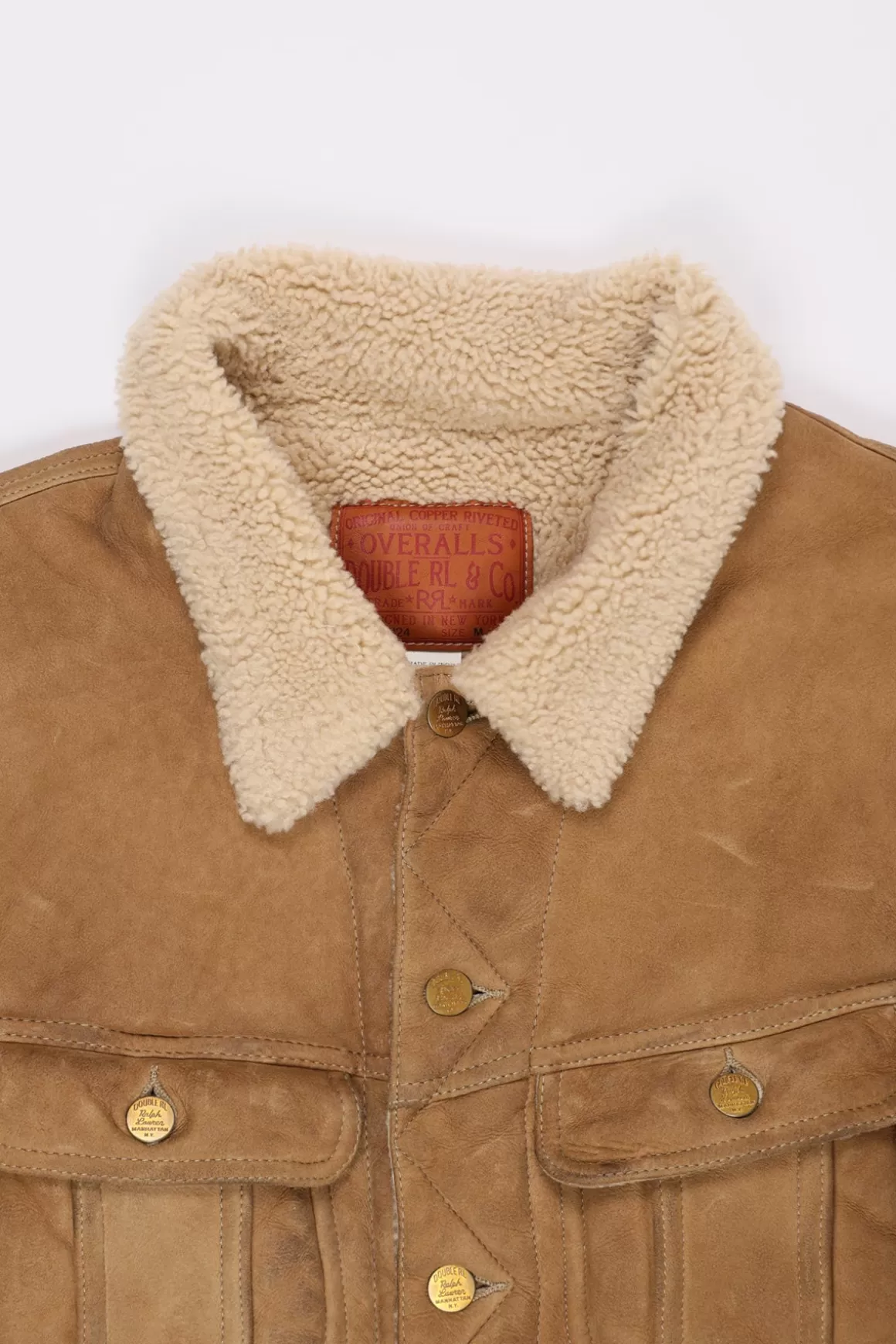 Shearling Lined Suede Trucker Jacket - Khaki>RRL Sale