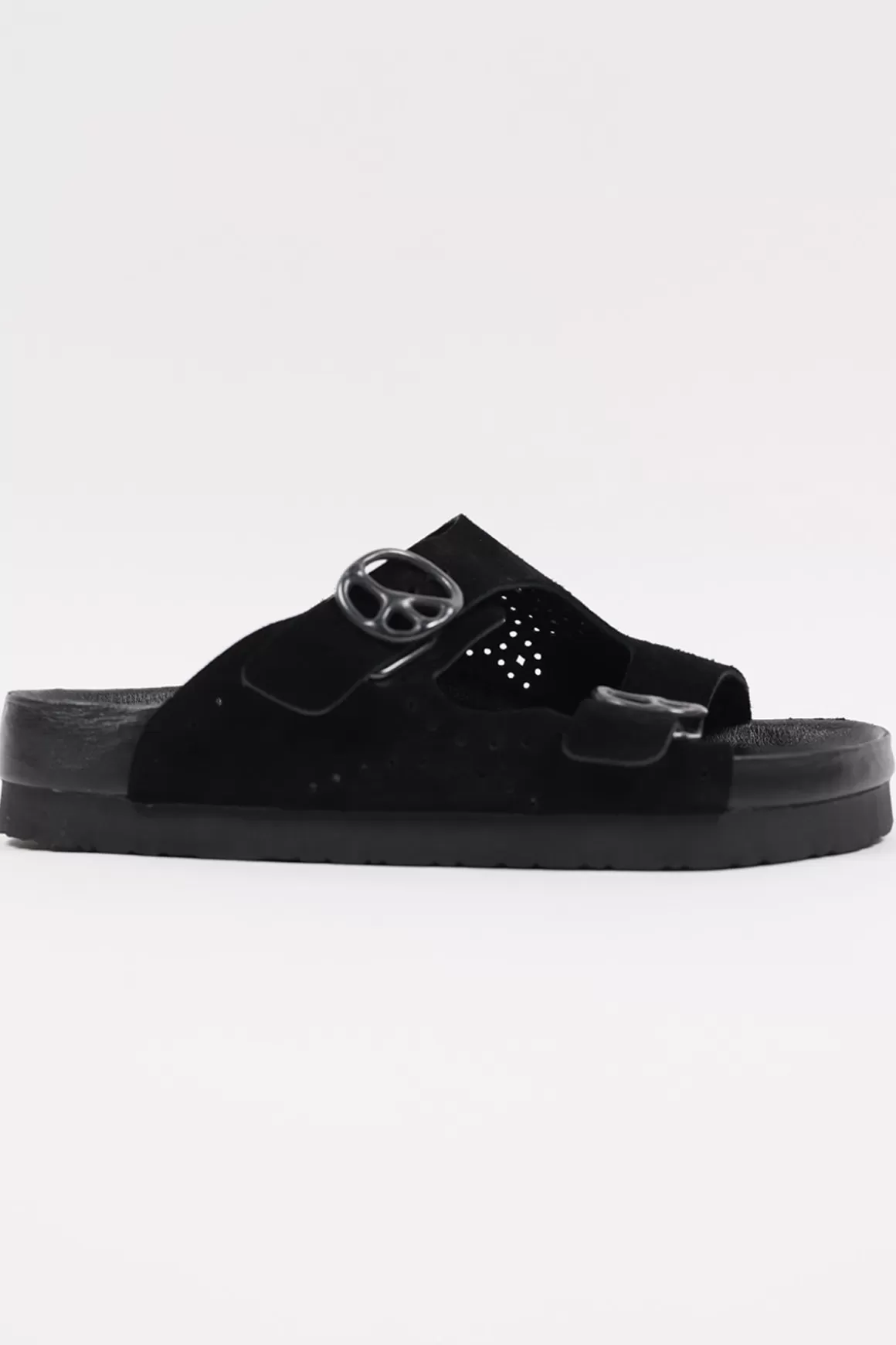 Suede Leather Double Strap Sandal - Black>Needles Best Sale