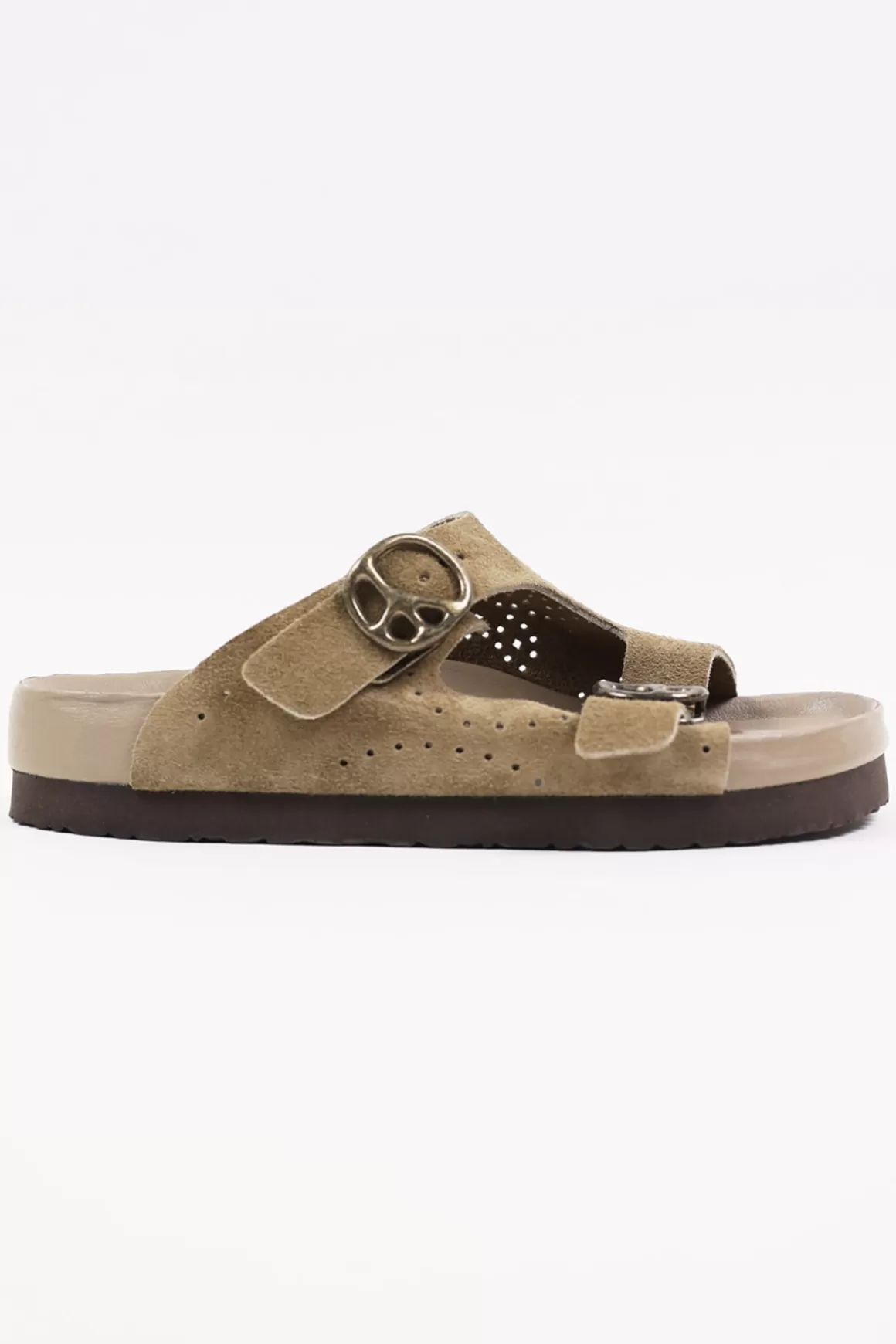 Suede Leather Double Strap Sandal - Taupe>Needles Shop